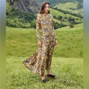 Farm Rio: Blue Winter Tapestry Long Sleeve Maxi Dress